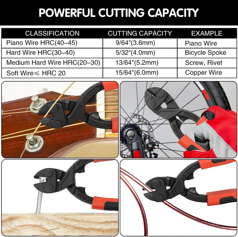 LFSEMINI 8-inch Mini Bolt Cutter, Heavy Duty Wire Cutters with Ergonomic Handle, High Hardness and High Leverage, CR-V Steel Blade for Wire, Cables, Chains, Small Screws, Nails - Image 2